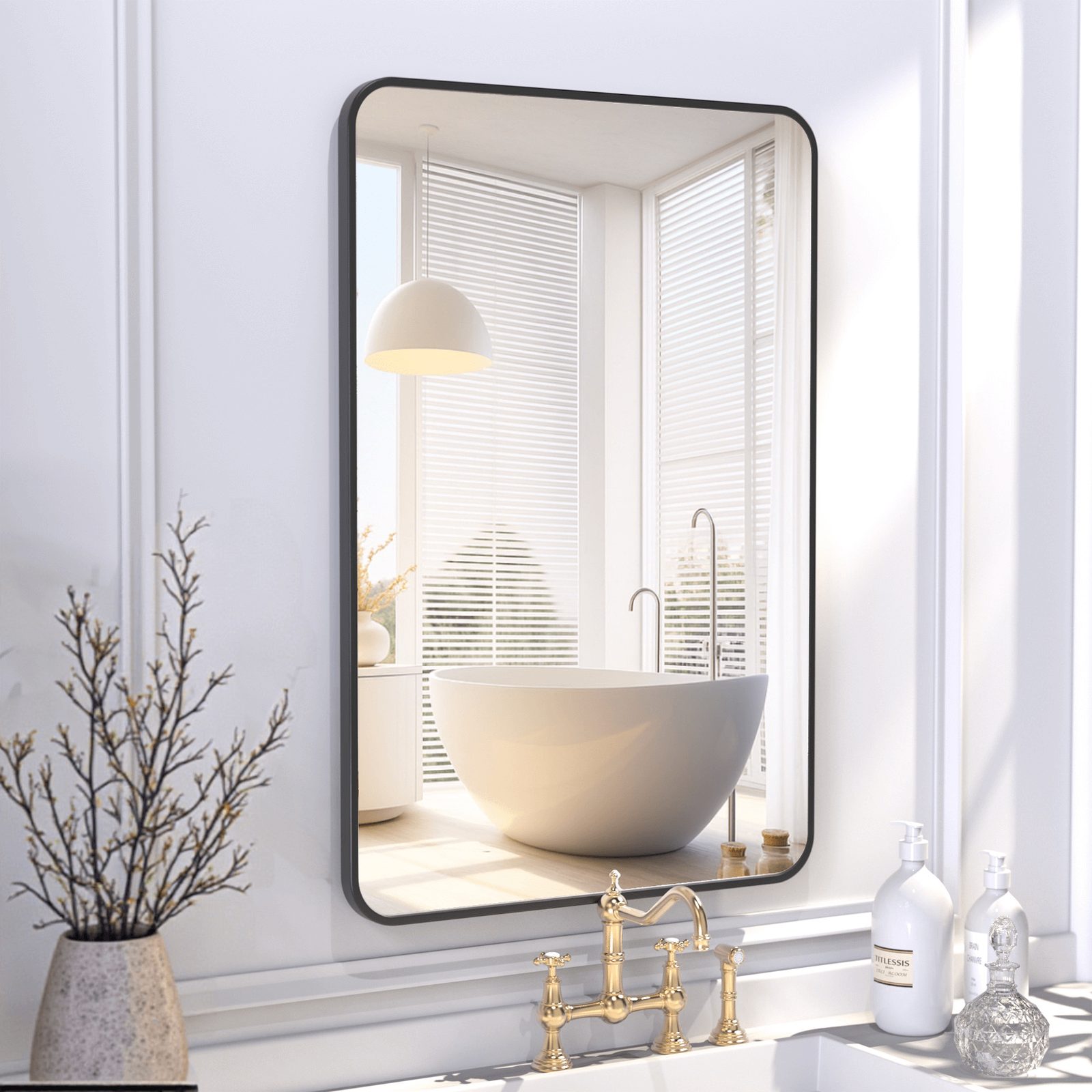 Rectangular bathroom mirror with matte black frame